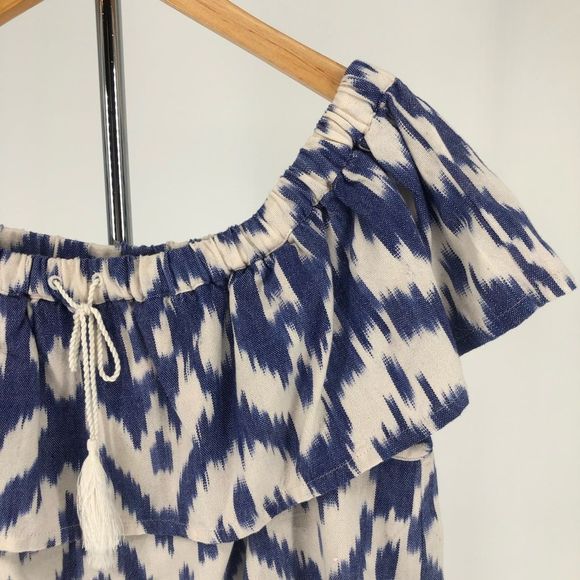 Madewell Balcony Off-the-Shoulder Top in Blue Ikat Print size Extra Small XS - Picture 4 of 15